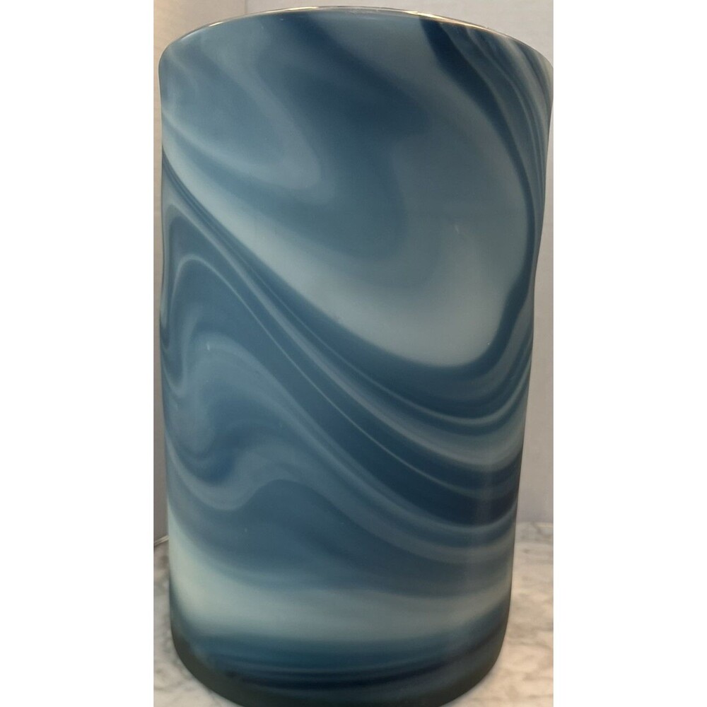 Large heavy Blue Glass Vase 12” Ballard Designs hurricane candle holder tall